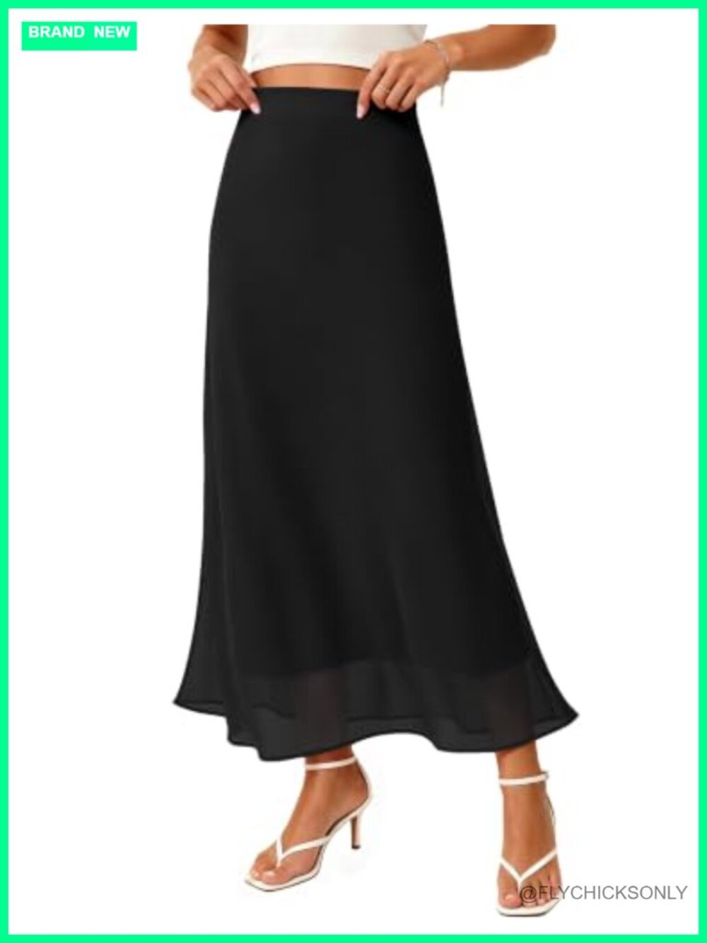 Chiffon Maxi Skirt A-Line High Elastic Waist Lined